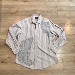 Marc Ecko Cut & Sew Mens Size Large L‎ Striped Paisley Button Down Dress Shirt